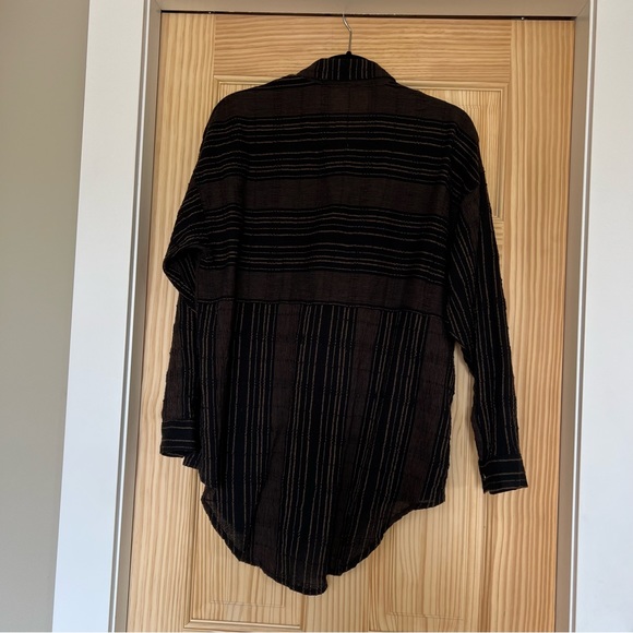 Free People Striped Button Up Tunic Black Brown XS - Picture 3 of 10